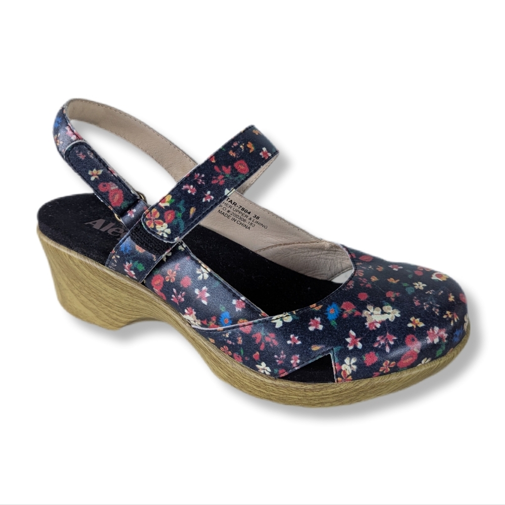 Alegria Women's Tarah Black Leather Floral Print Mary Jane Shoes